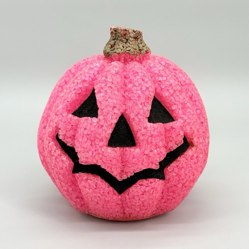 Melted Plastic Popcorn Pink Pumpkin Light Up Halloween Decoration 6” Works